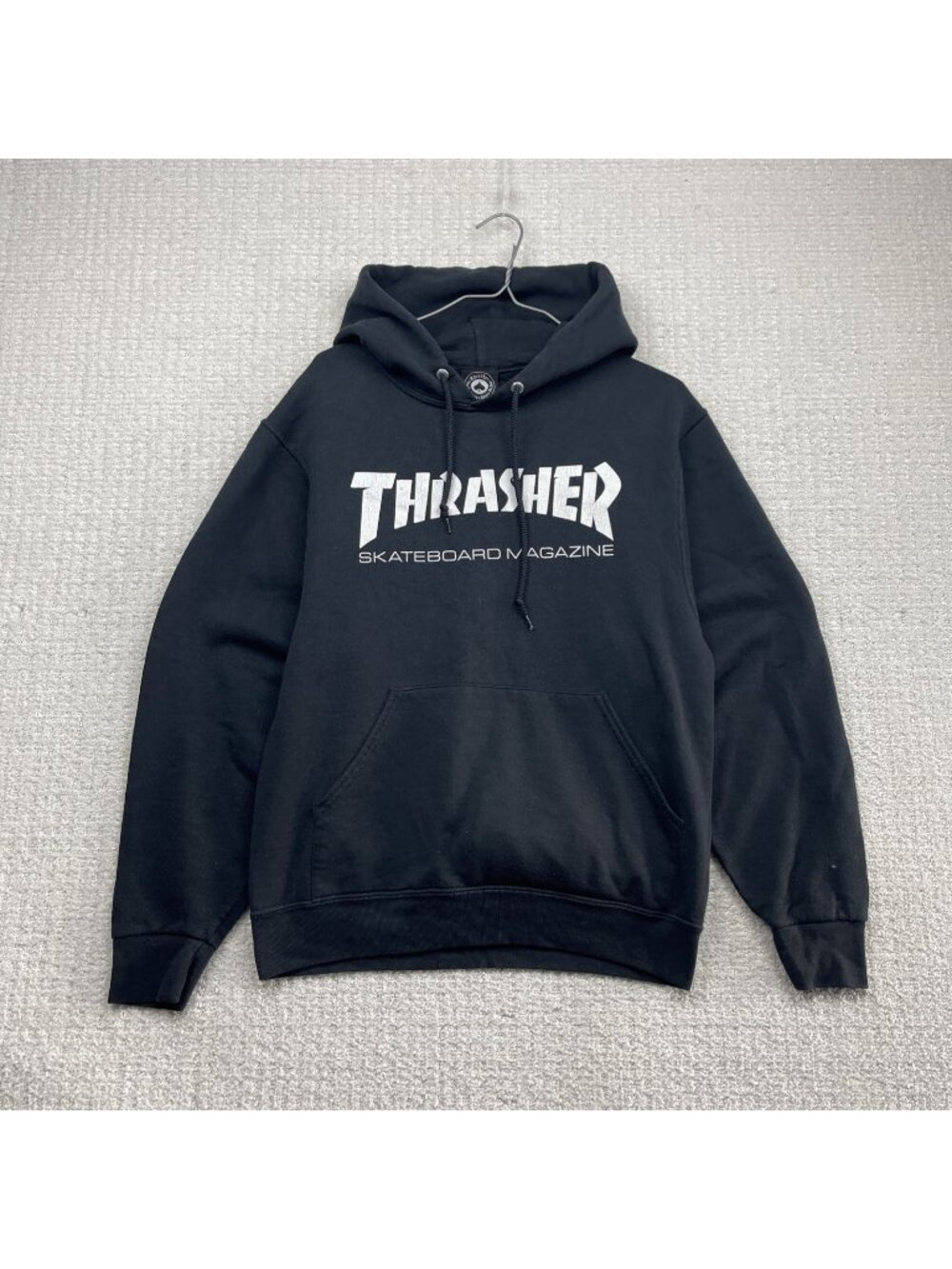 Y2K Thrasher Magazine Hoodie Original Black White Logo Men’s Sz S Skater Grunge